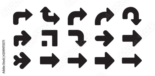 Collection of thick black arrow icons with rounded corners
