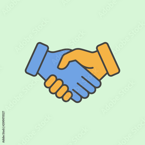 A colorful flat vector illustration of a professional business handshake