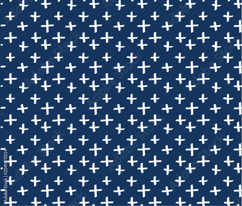 Hand Drawn Abstract Organic Seamless Pattern on Navy Blue Background. Vector.