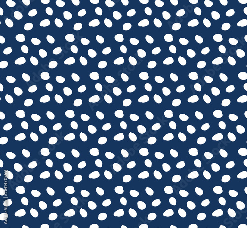 Hand Drawn Abstract Organic Seamless Pattern on Navy Blue Background. Vector.