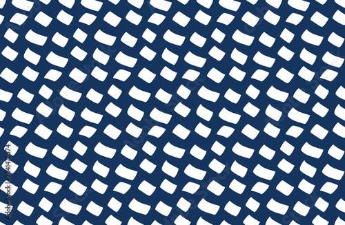 Hand Drawn Abstract Organic Seamless Pattern on Navy Blue Background. Vector.