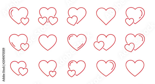 Tableau sur toile Collection of red heart shapes icons.