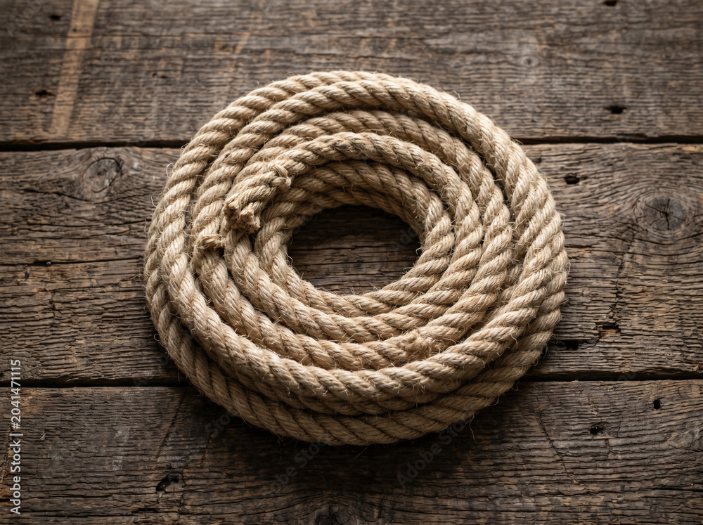 Obraz premium Natural Rope on Wooden Surface