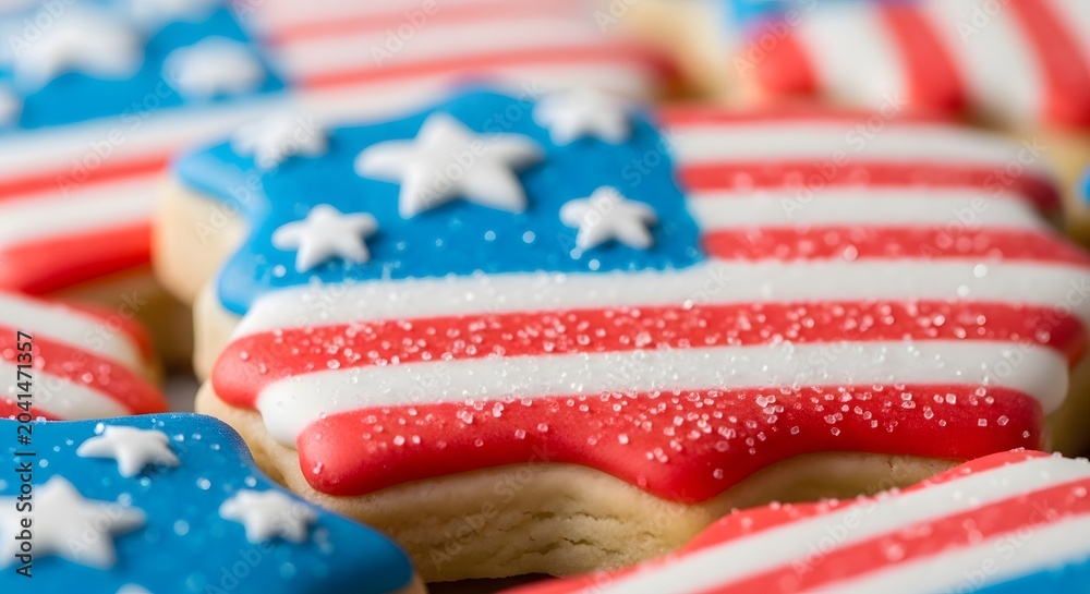Fototapeta premium American flag sugar cookies with royal icing close up patriotic dessert