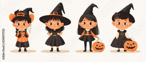 Cute halloween cartoon characters . White isolated background