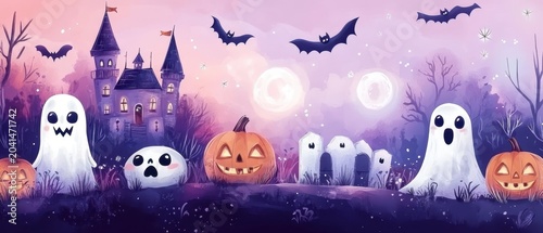 Happy Halloween day element background. Cute collection of spooky ghost