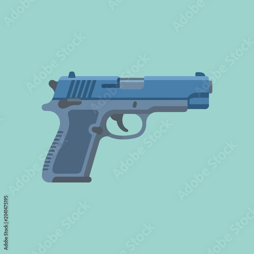 Tableau sur toile A flat vector illustration of a modern semi-automatic handgun tool