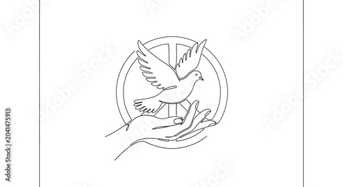 Foto Peaceful dove released from hands symbolizing hope