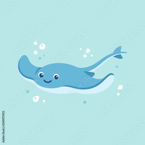 Slika na platnu A cute blue stingray swims gracefully in the deep ocean water