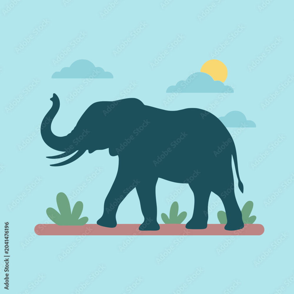 Obraz premium A dark silhouette of a large elephant walking in the sun