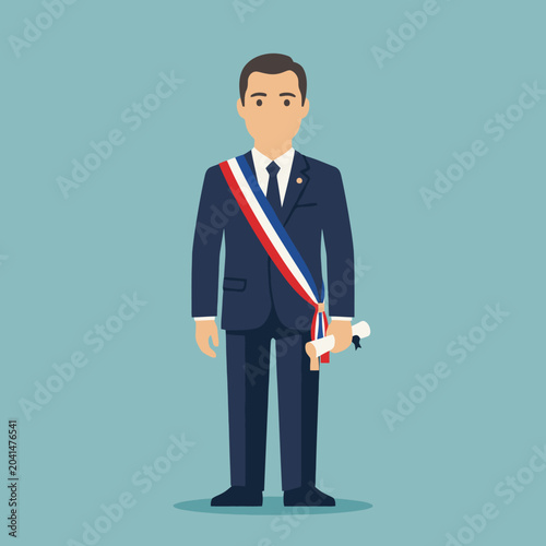 A professional man in a formal suit stands with a scroll