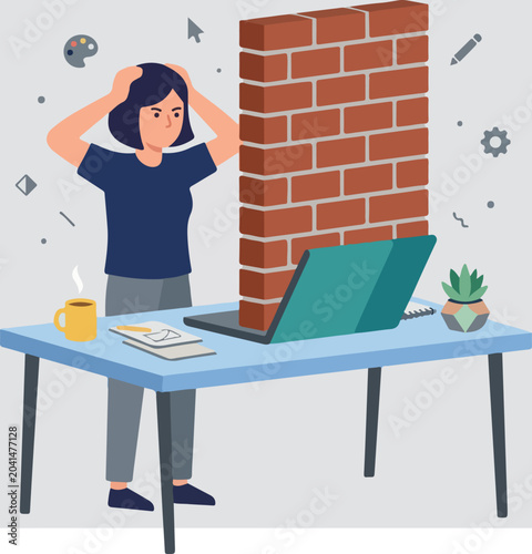 Woman Frustrated at Work Desk.