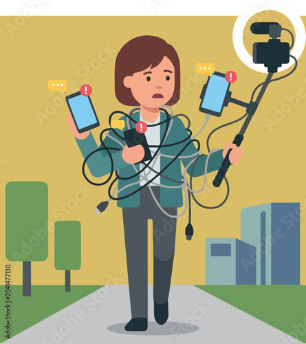 Woman holding multiple smartphones.