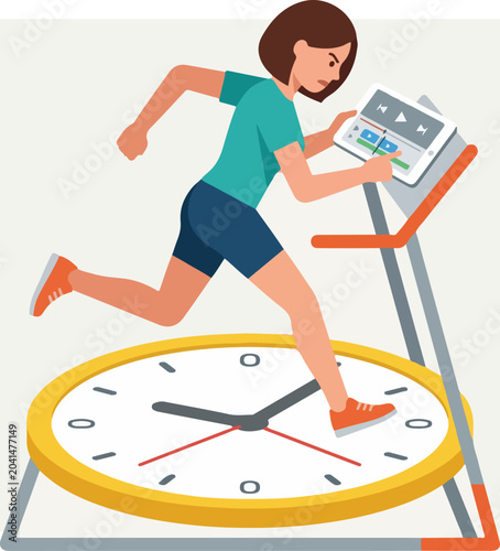 Woman running on treadmill fast.