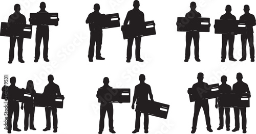 Fotografía Black Solid Startup Team Novelty Check Silhouettes Set of Six on White Backgroun
