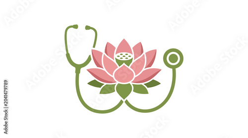 Green Stethoscope Wrapped Around Pink Lotus Flower Icon