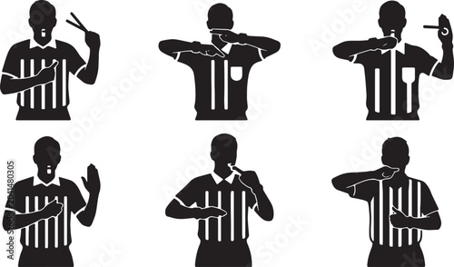 Tableau sur toile Black Solid Sports Game Referee Silhouettes Set of Six on White Background
