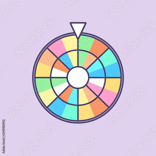 A colorful spinning game wheel on a soft light purple background