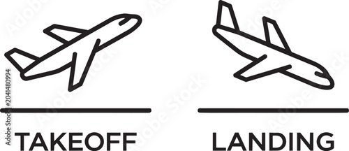 airplane takeoff and landing icon set with aviation travel symbols vector illustration