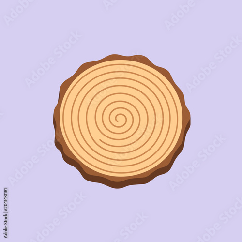 A flat illustration of a wooden log cross section on purple