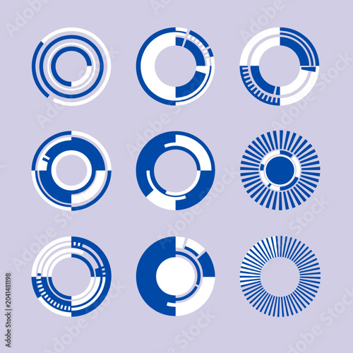 Abstract circular designs in blue and white on a light purple background