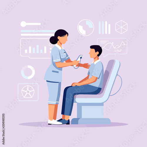 A medical professional is checking a patient health with a digital device