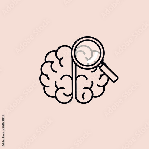 A brain with a magnifying glass, representing the concept of analysis