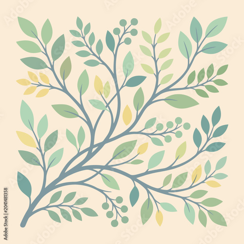A beautiful illustration of stylized leaves and branches on a neutral background