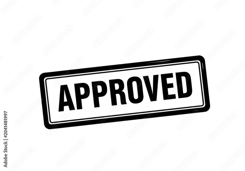 Obraz premium White outline approved stamp on a dark background, for official documentation, and control verification, symbols for business isolated on a transparent background