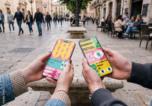Mockup of City Hands With Mobile Phones AI