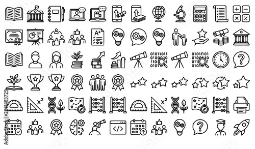 Bild auf Leinwand Education and Lifelong Learning Outline Icon Set with School Study and Academic