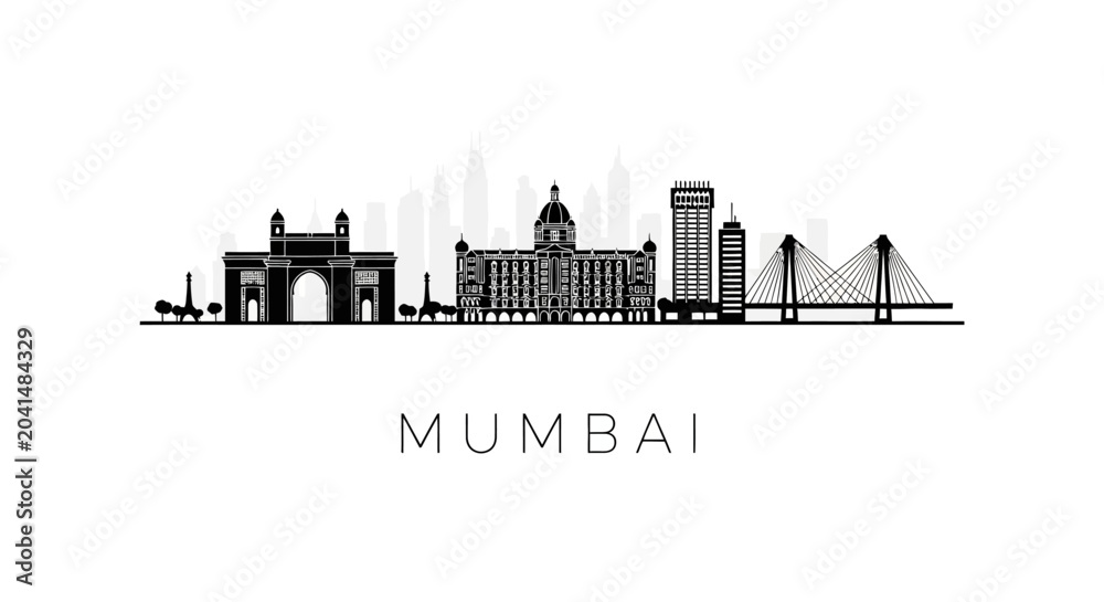 Obraz premium Mumbai Skyline Silhouette Graphic: Architectural Illustration