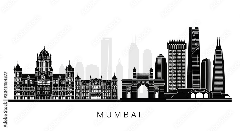 Obraz premium Mumbai Skyline Silhouette Graphic: Architectural Panorama