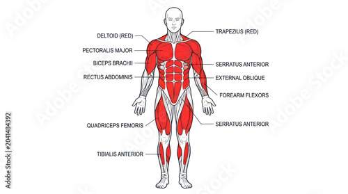 Cuadro en lienzo Human Anatomy Muscle Diagram - Full Body Musculature Illustration