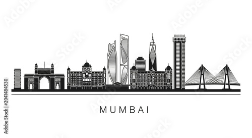 Mumbai Skyline Silhouette: Iconic Cityscape Vector Illustration