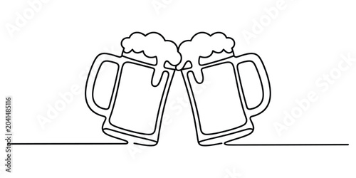 Foto Two beer mugs clinking in continuous line drawing style