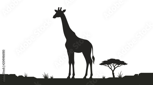 Photography Silhouette of a Giraffe Against a Sunset Landscape
