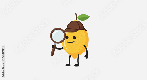 Cute Lemon Detective Character Holding Magnifying Glass Vector