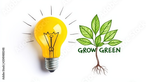 Light Bulb with Green Leaves Illustrating Environmental Sustainability and Creative Ideas for Growth