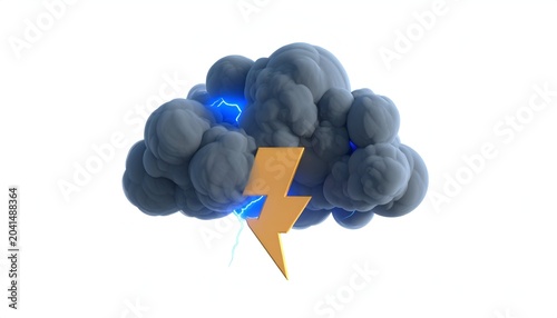Storm cloud with lightning bolt on a white background.