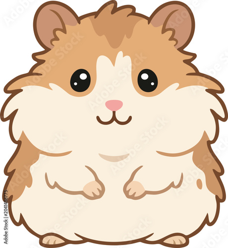 Flat illustration of a fluffy long-haired hamster character.