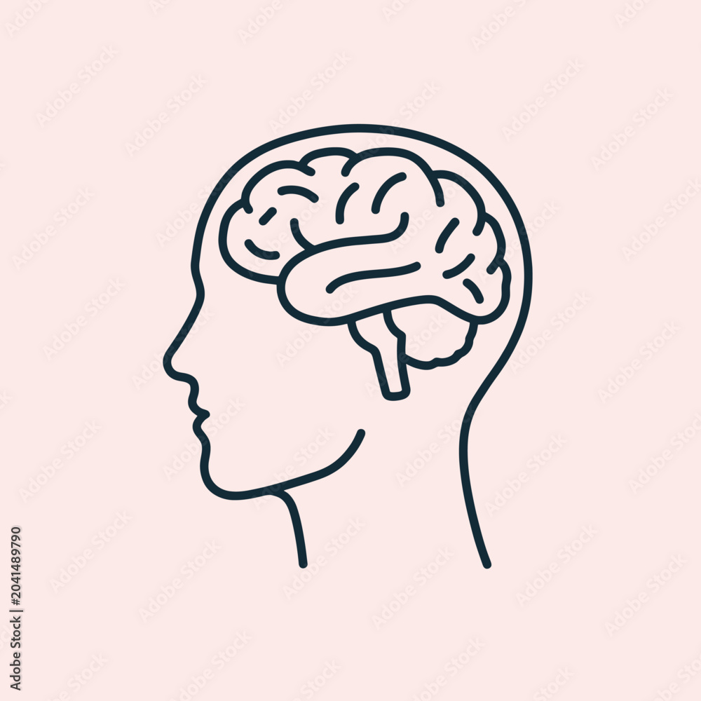 Obraz premium A simple line drawing of a human head with a brain inside it