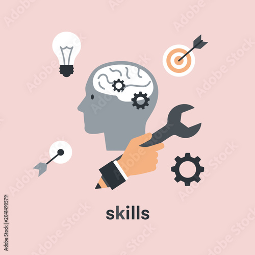 Conceptual illustration of skills, ideas and problem-solving with tools