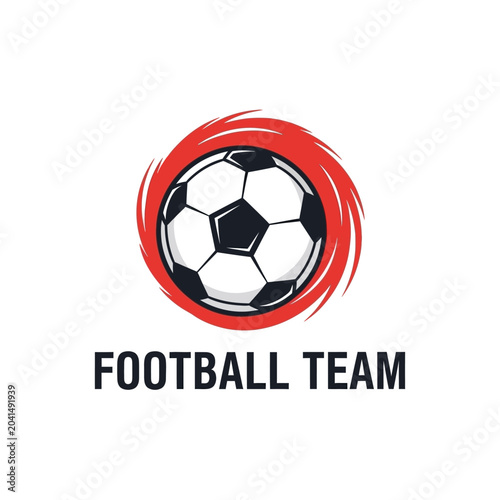 Soccer ball with red swirl design sports team emblem or logo concept