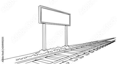 Empty Billboard Sign Along Railroad Tracks - Blank Copy Space for Text