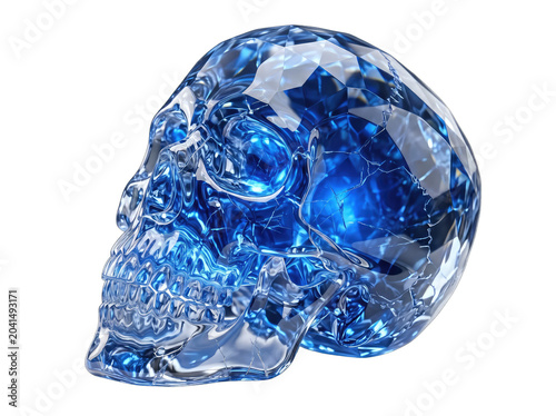 Glowing Blue Crystal Geode Mineral Formation with Transparent Cutout on Black Background