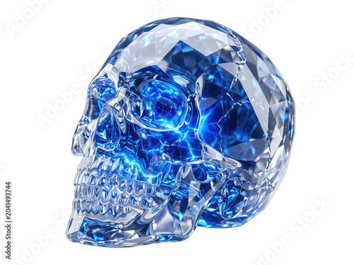 Glowing Blue Crystal Geode Cluster with Sparkling Transparent Facets Isolated