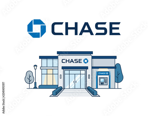 Chase Bank Branch Building with ATM and Logo.