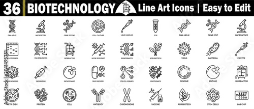 Bild auf Leinwand Biotechnology line art icons