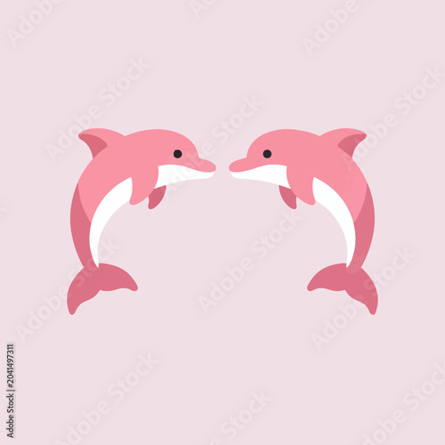 Foto Two pink aquatic mammals are facing each other on a soft, pastel background